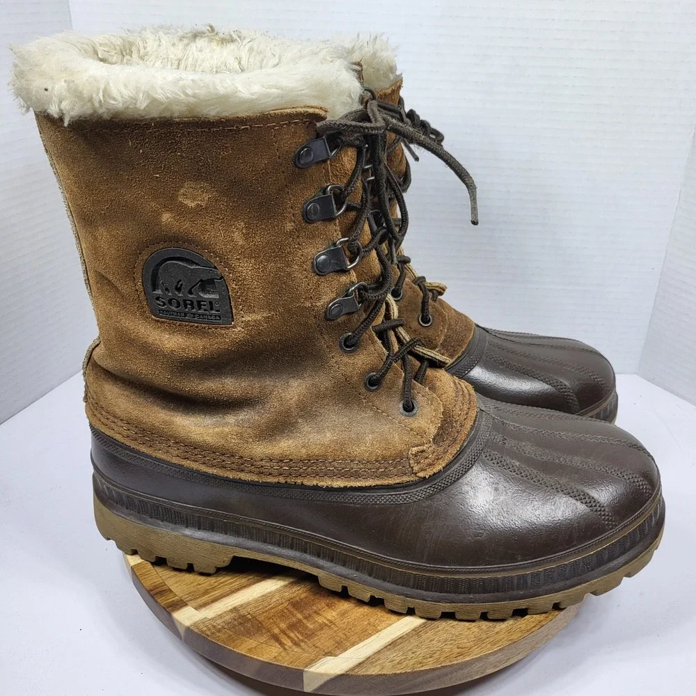 Vintage Sorel Kaufman Caribou Boots Mens 10 Made in Canada Leather Snow Winter